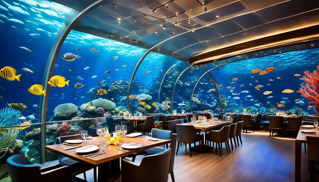 ithaa undersea restaurant at nigh